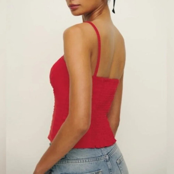 NEW Reformation Emery Linen Top in Lipstick Red Flower Detail | size 0 - Picture 3 of 11